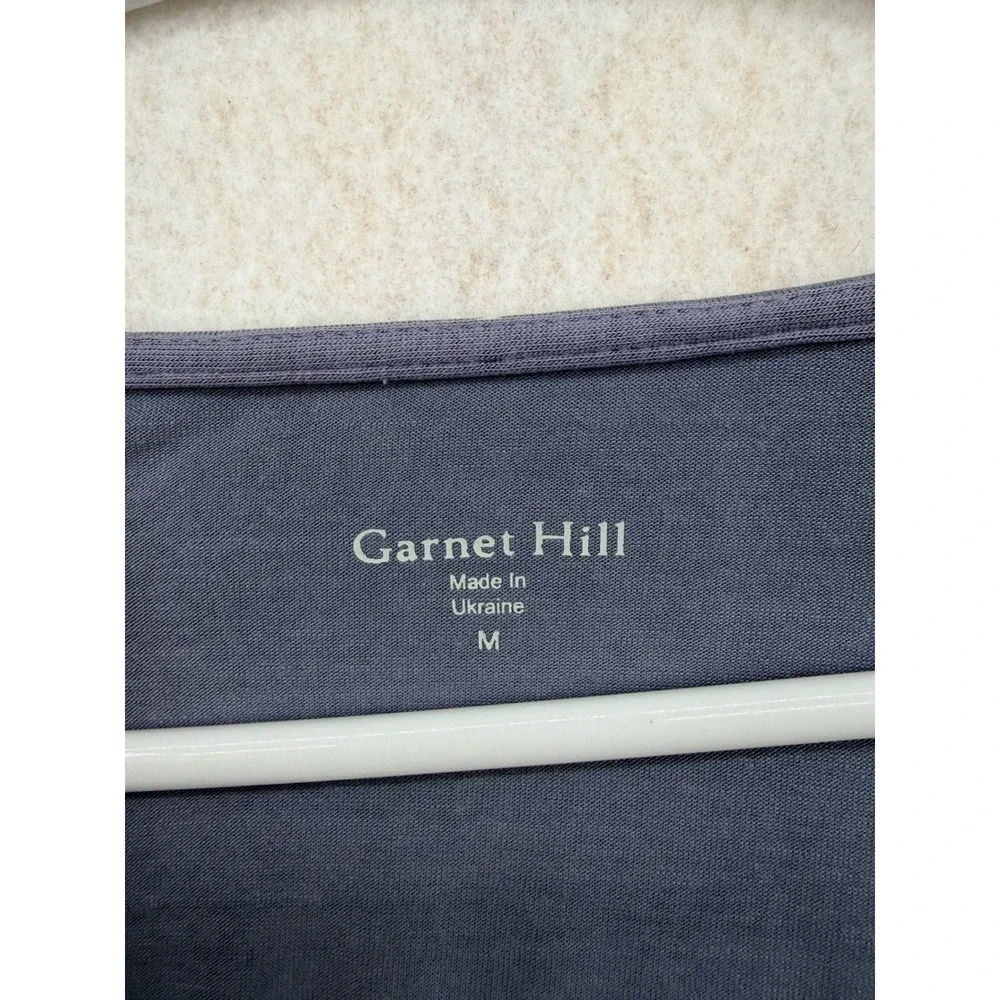 Garnet Hill Womens Blue Tencel Spandex V-Neck Sprig Print 3/4 Sleeve Top Medium